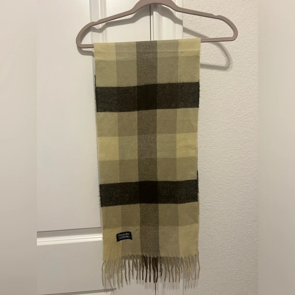 Christian Dior Brown/Tan Plaid Cashmere Scarf